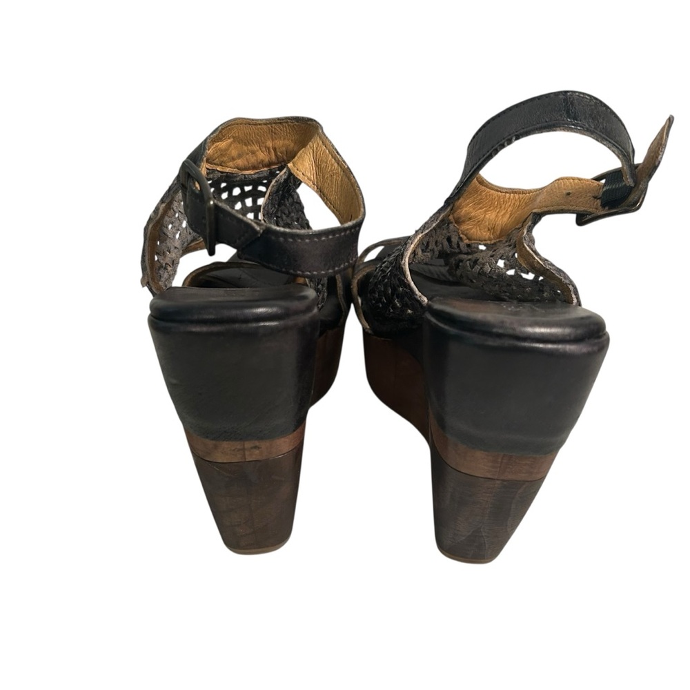 Bed Stu Petra Black Weaved Leather Distressed Wedge Sandal Size 7 Boho Chunky - Picture 8 of 12